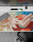Desk pad 40x20 inches featuring Power from Chainsaw Man in a white bikini with red dots, lounging on a red floatie.