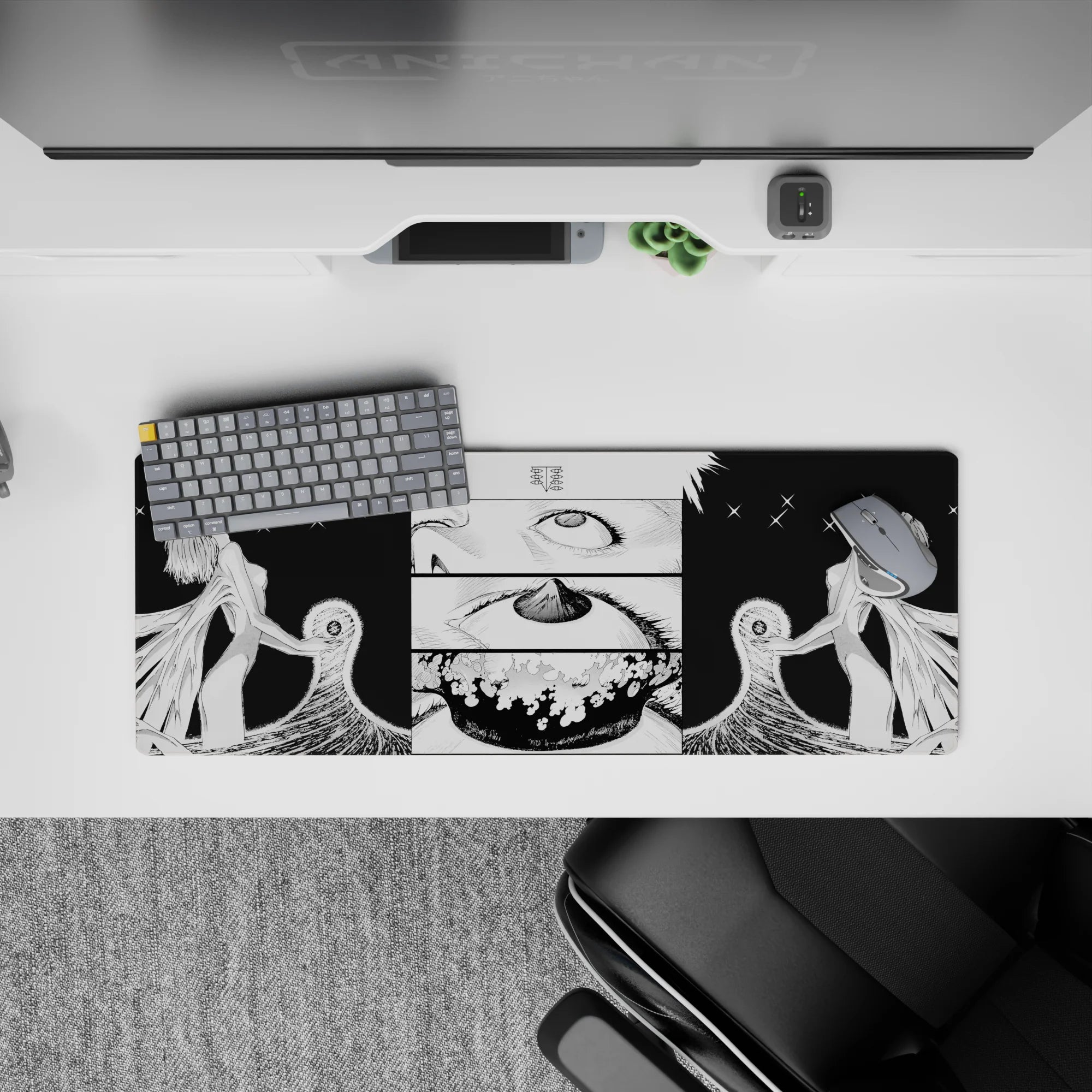 Anime mouse pad 32x12 inches featuring Evangelion&#39;s Rei in the Instrumentality scene, with fluid lines and a dramatic design.