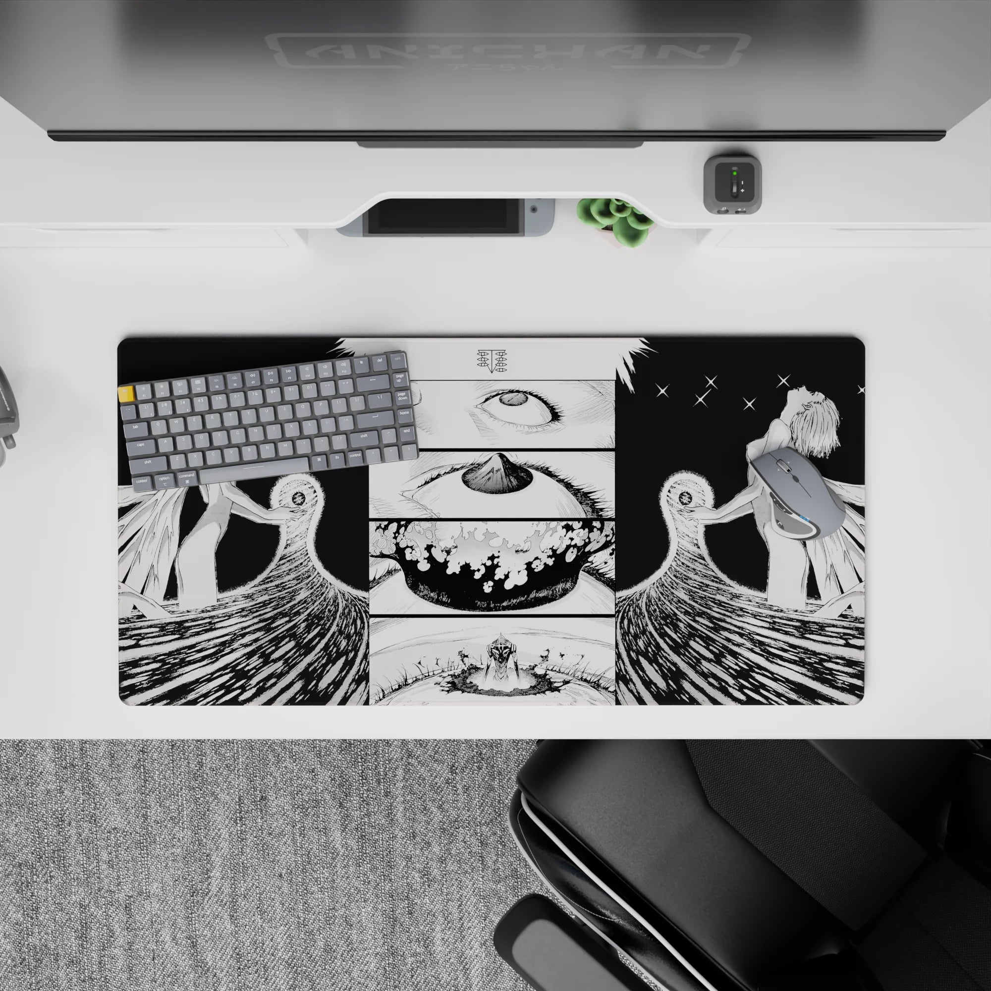 Anime mouse pad 32x16 inches featuring Rei from Evangelion, depicting her silhouette amidst Instrumentality&#39;s dramatic scene.