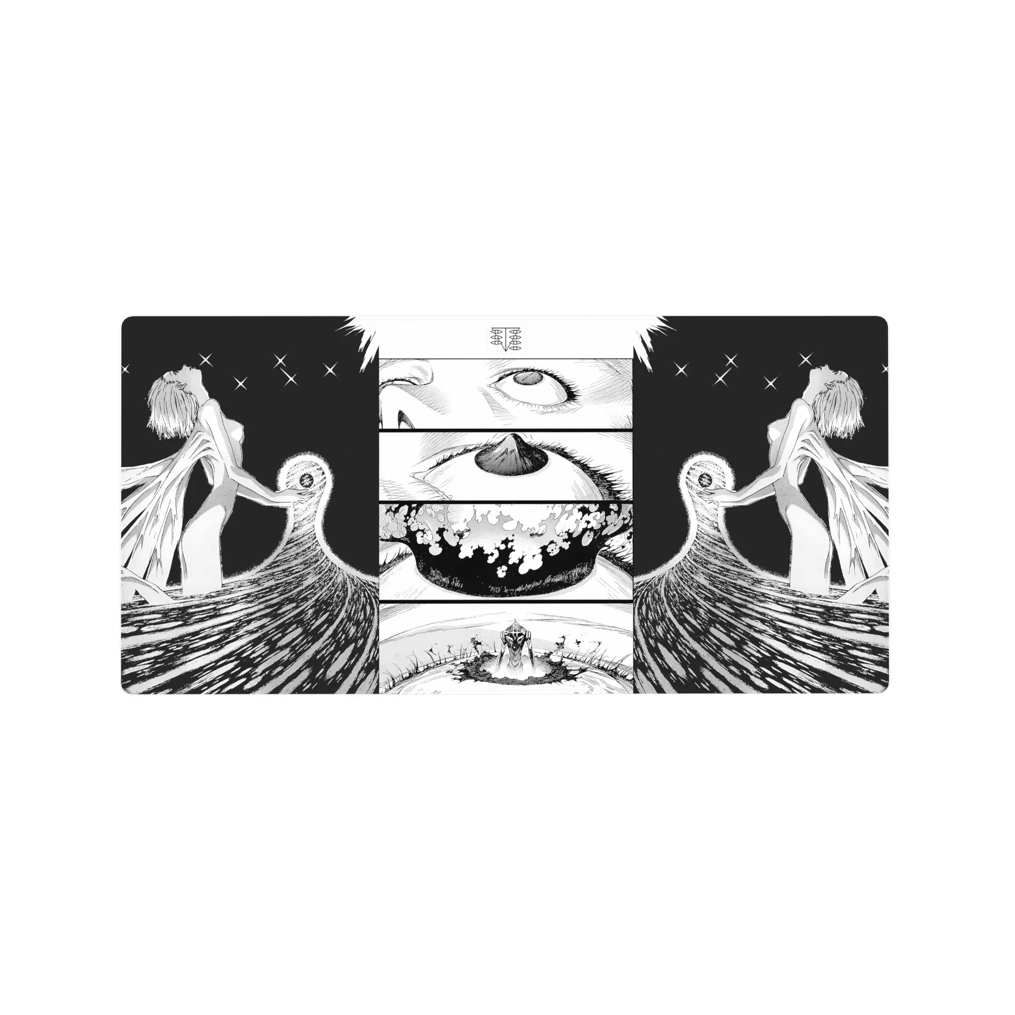 Anime mouse pad 32x16 inches featuring Rei from Evangelion during Instrumentality finale, with bold, hypnotic design.