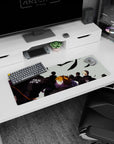 Orange-haired player in foreground as teammates march ahead under a pale sky, 32x12 inches anime mouse pad.