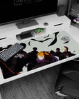 Haikyuu scene desk pad 40x20 inches featuring orange-haired player behind teammates in warmup jackets.