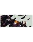 Haikyuu anime mouse pad 32x12 inches with teammates in dark jackets and bold Japanese lettering.