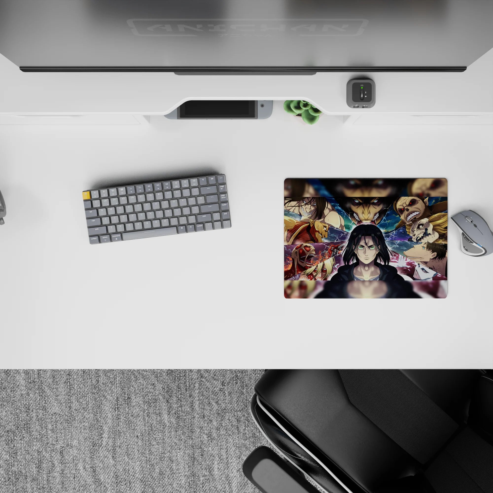 14x10 inches mouse pad with Eren facing his destiny, surrounded by Titan shifters and electrified fragments for a high-energy design.