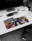 My Hero Academia mouse pad, 28x12 inches, featuring Eren facing Titan shifters in the warzone, with electrified fragments surrounding him.