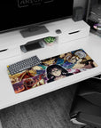 Artistic 32x12 inches mouse pad featuring Eren, surrounded by electrified Titan shifters and fragments in the Titan warzone for a dramatic feel.