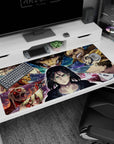 Large 40x20 inches mouse pad showcasing Eren in the Titan warzone, with electrified fragments and Titan shifters surrounding him in intense combat.