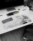 Anime mouse pad 32x16 inches featuring Makima and Chainsaw Man in intense grayscale, capturing power and tension.