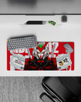 28x12 inches anime mouse pad in bold red and crisp white with a vivid green sensor glow for a sleek sci-fi vibe.