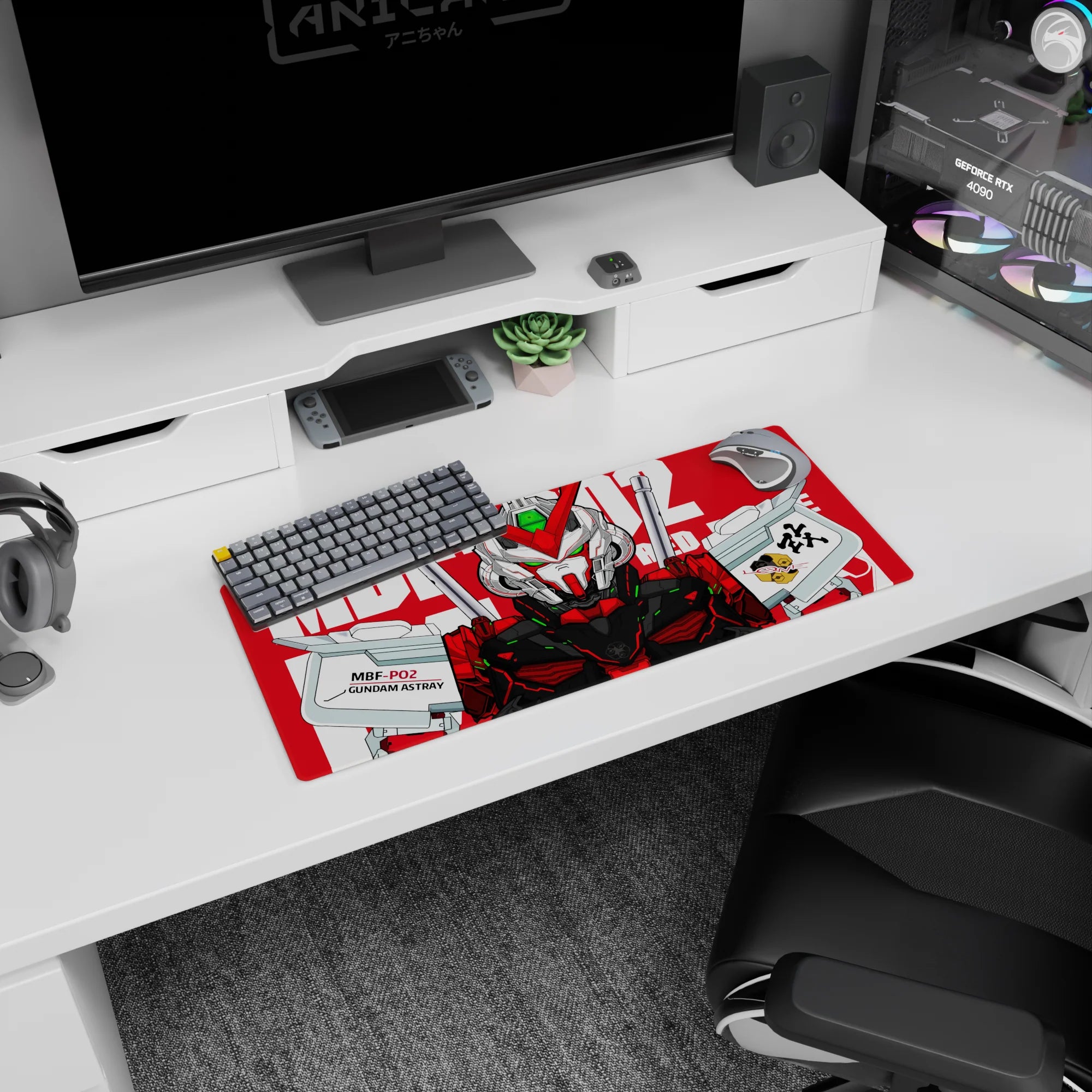 28x12 inches anime mouse pad showing MBF-P02 Gundam Astray from Gundam SEED Astray staring straight at you.