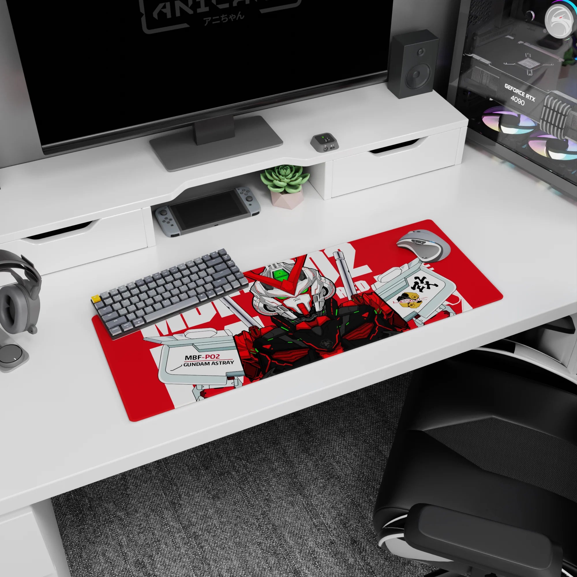 32x12 inches anime mouse pad featuring MBF-P02 Gundam Astray staring forward, blades ready on your desk.