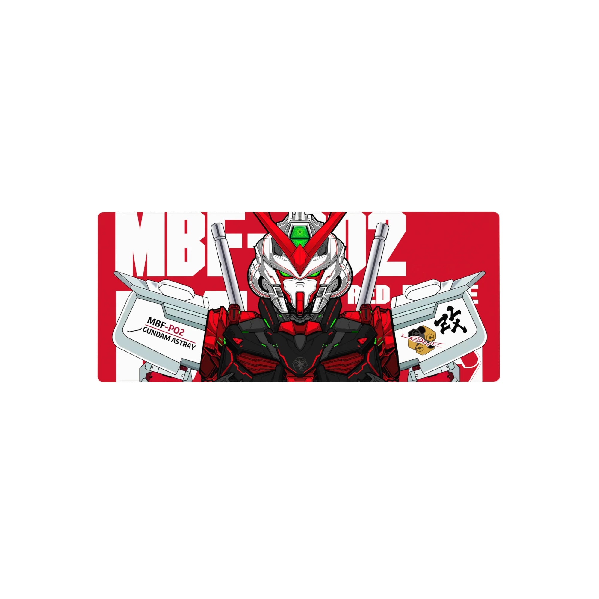 28x12 inches anime mouse pad featuring Gundam Astray with sharp linework, twin blades, and tech decals.