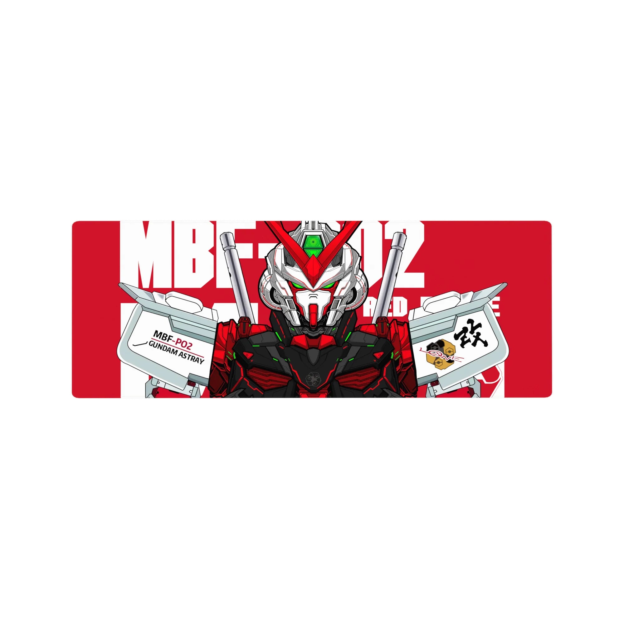 32x12 inches anime mouse pad with Gundam Astray line art, twin blades, and tech decal details.