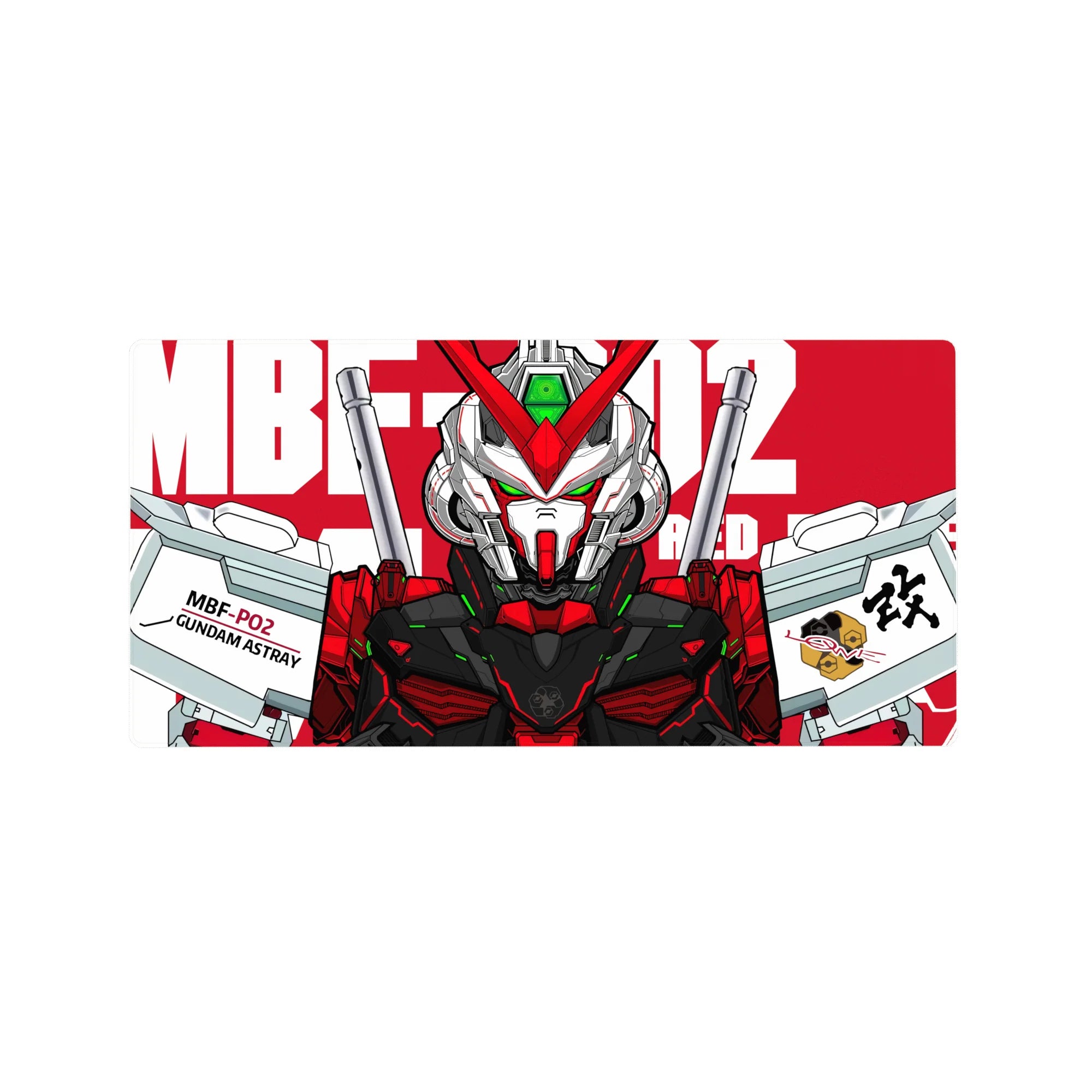 32x16 inches anime mouse pad with Gundam Astray line art, twin blades, and tech decals.
