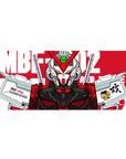 36x16 inches anime desk pad with Gundam Astray red-white mecha art, twin blades and tech decals.
