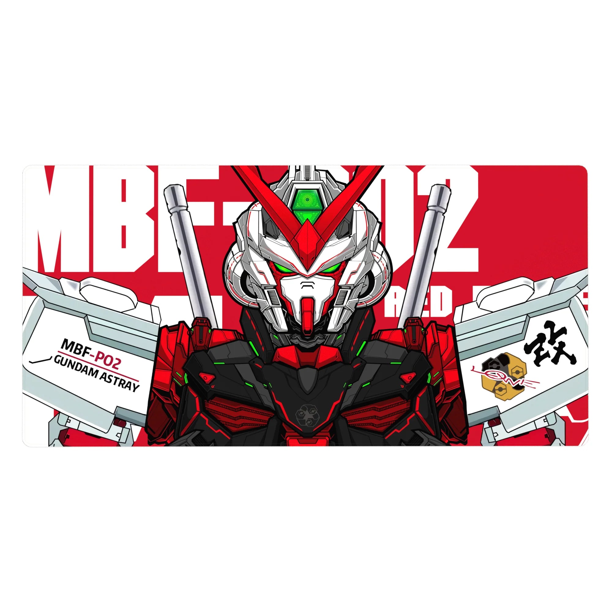 40x20 inches anime desk pad with Gundam Astray mech line art, twin blades, and tech decals.