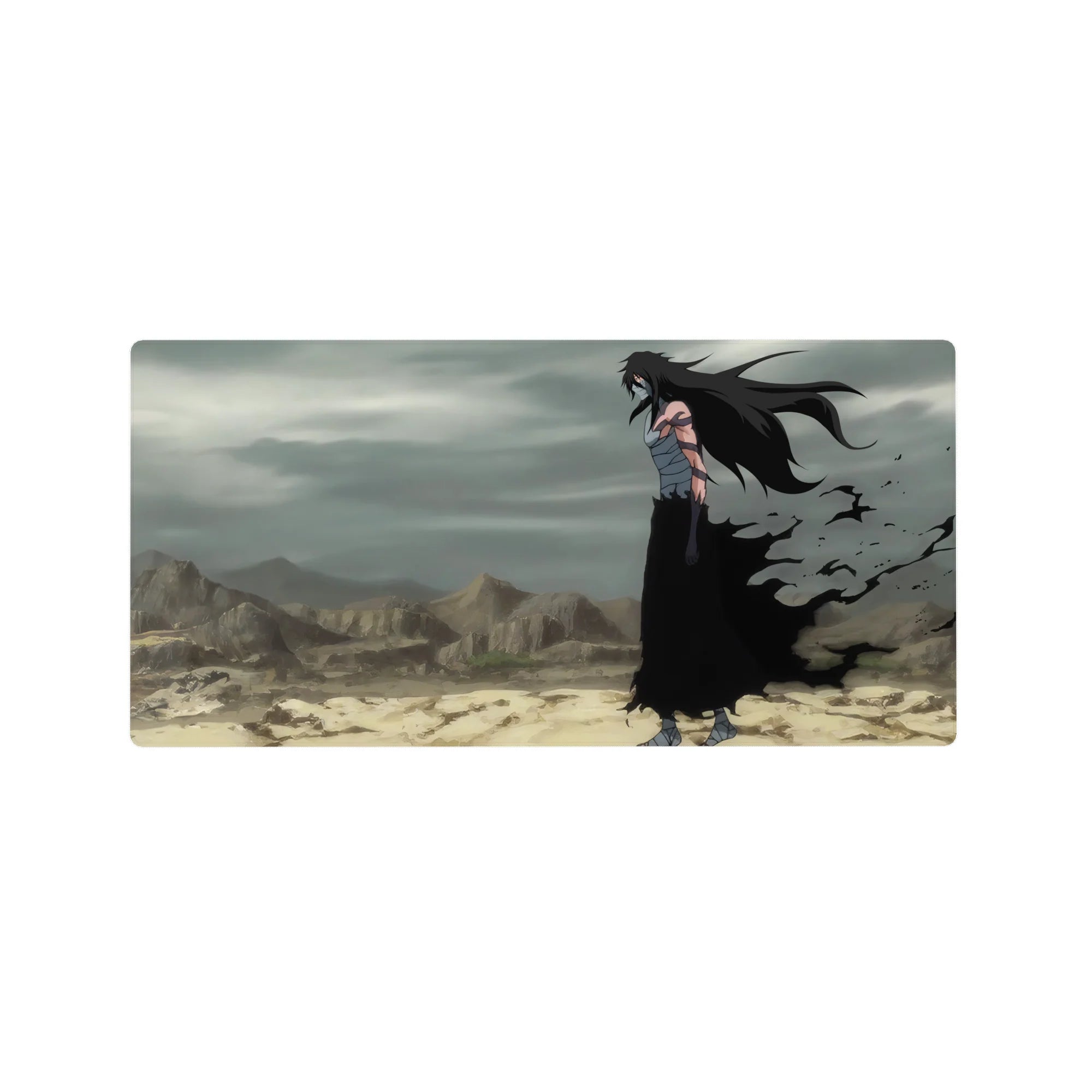 Anime mouse pad 32x16 inches featuring Ichigo Kurosaki in full Hollow form from Bleach, set in a dark wasteland.