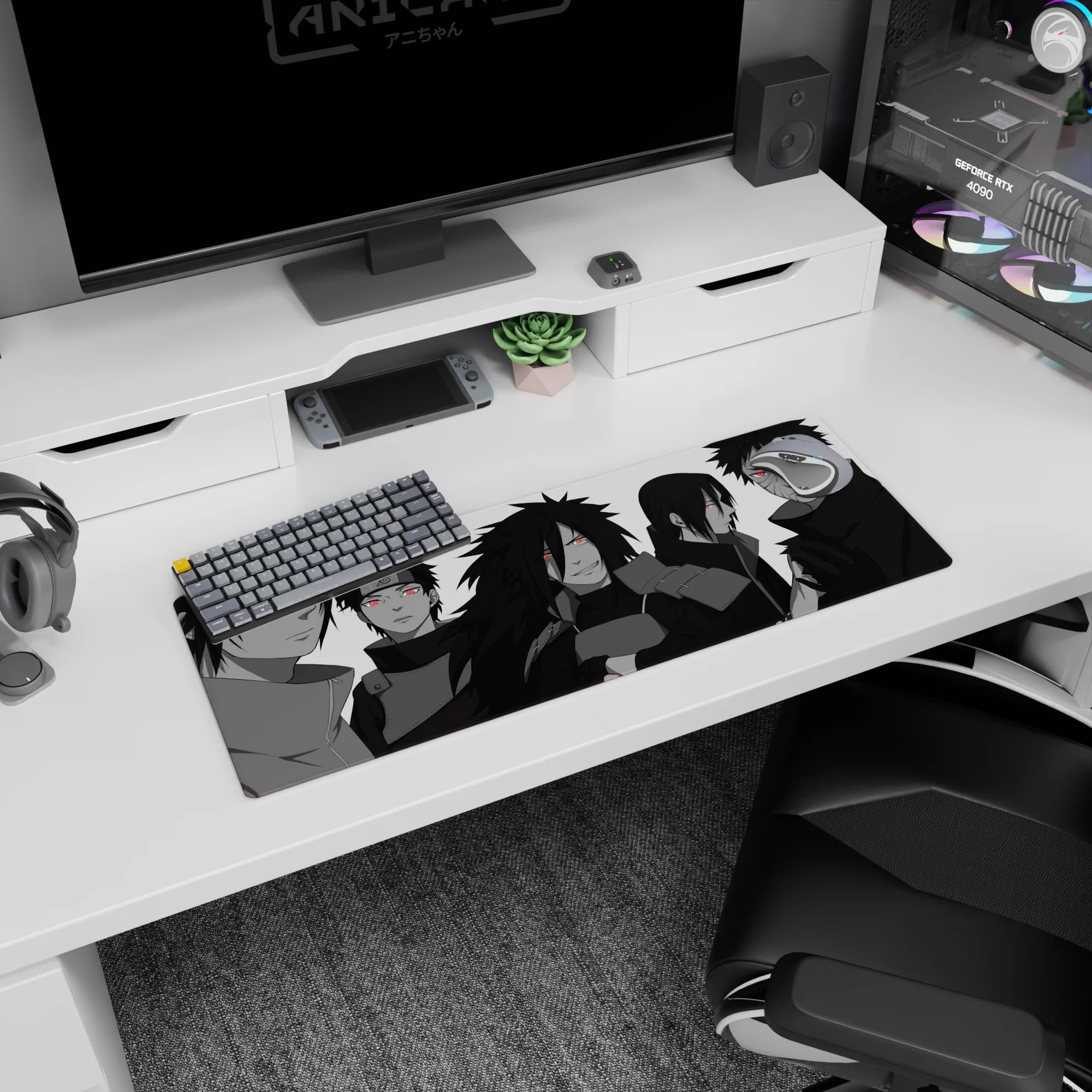 32x12 inches Naruto mouse pad featuring Sasuke, Itachi, Madara, Obito, and Shisui lined up.