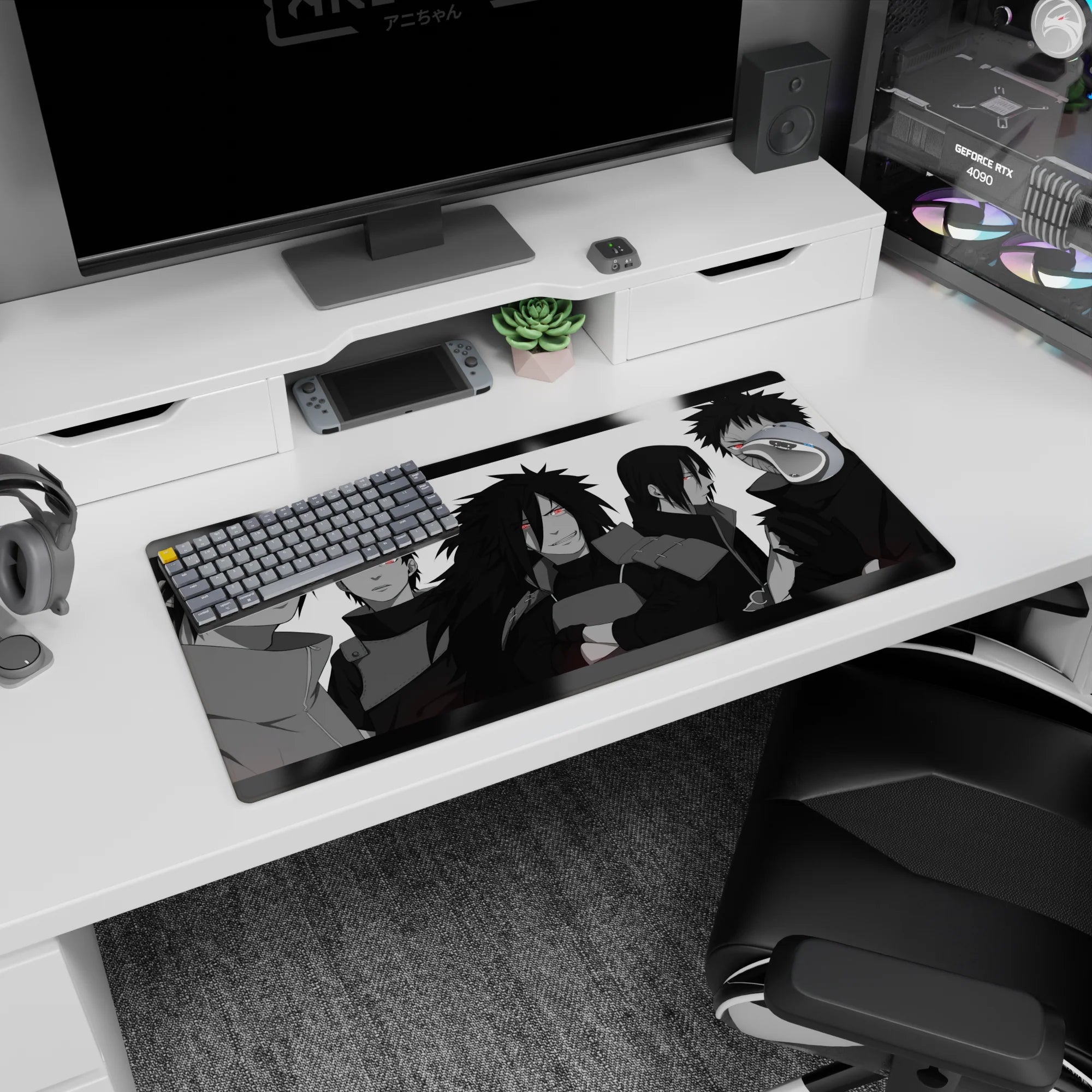 32x16 inches Naruto mouse pad featuring Sasuke and Itachi front and center, Uchiha eyes glowing.