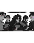 40x20 inches anime desk pad with Uchiha lineup, spiky hair and cloaks, Sharingan and Rinnegan accents.