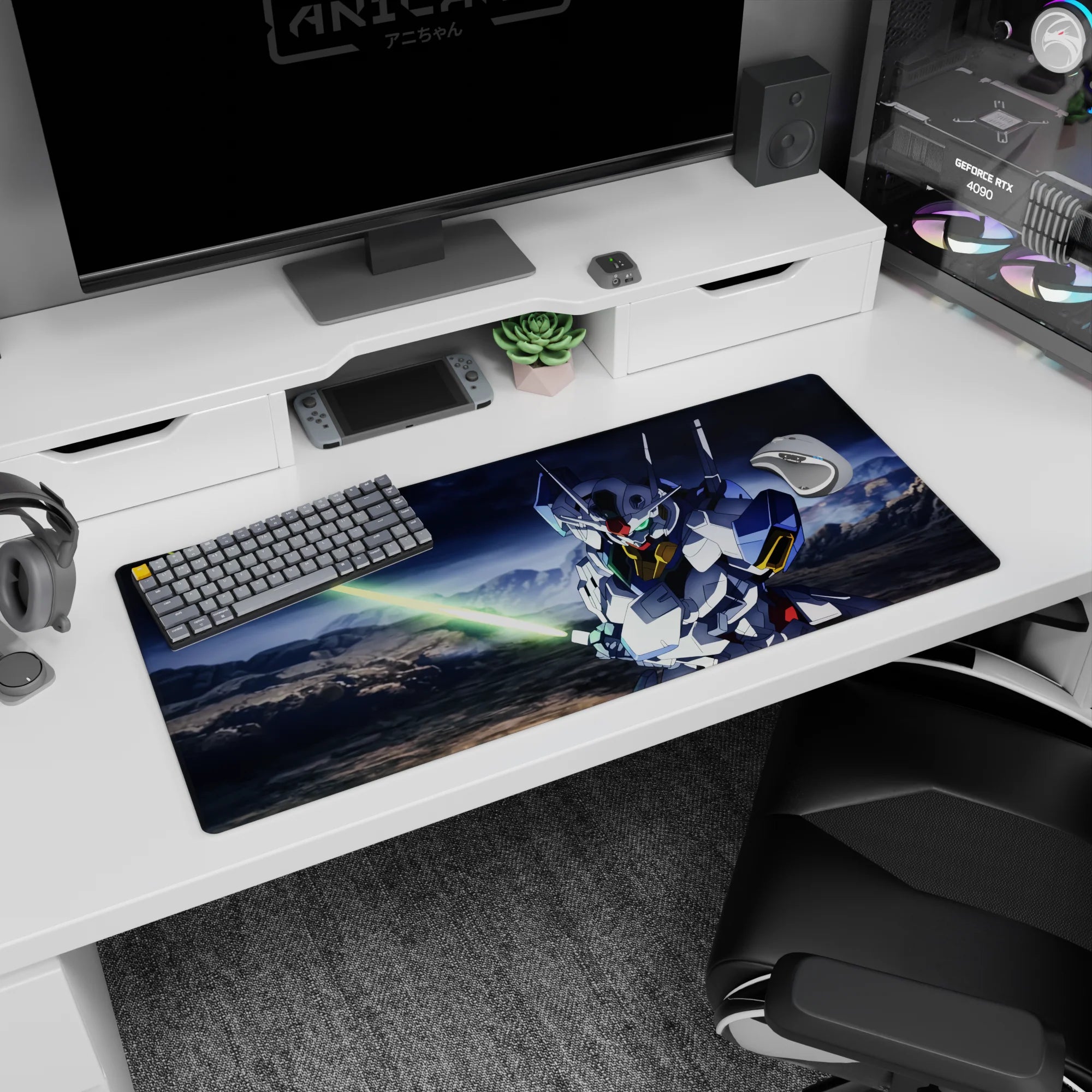 Mobile Suit Gundam 00 desk pad 36x16 inches showing Setsuna F. Seiei with Gundam Exia drawn sword.