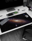 Starfield scene desk pad 40x20 inches featuring a creamy glowing galaxy center in deep space.