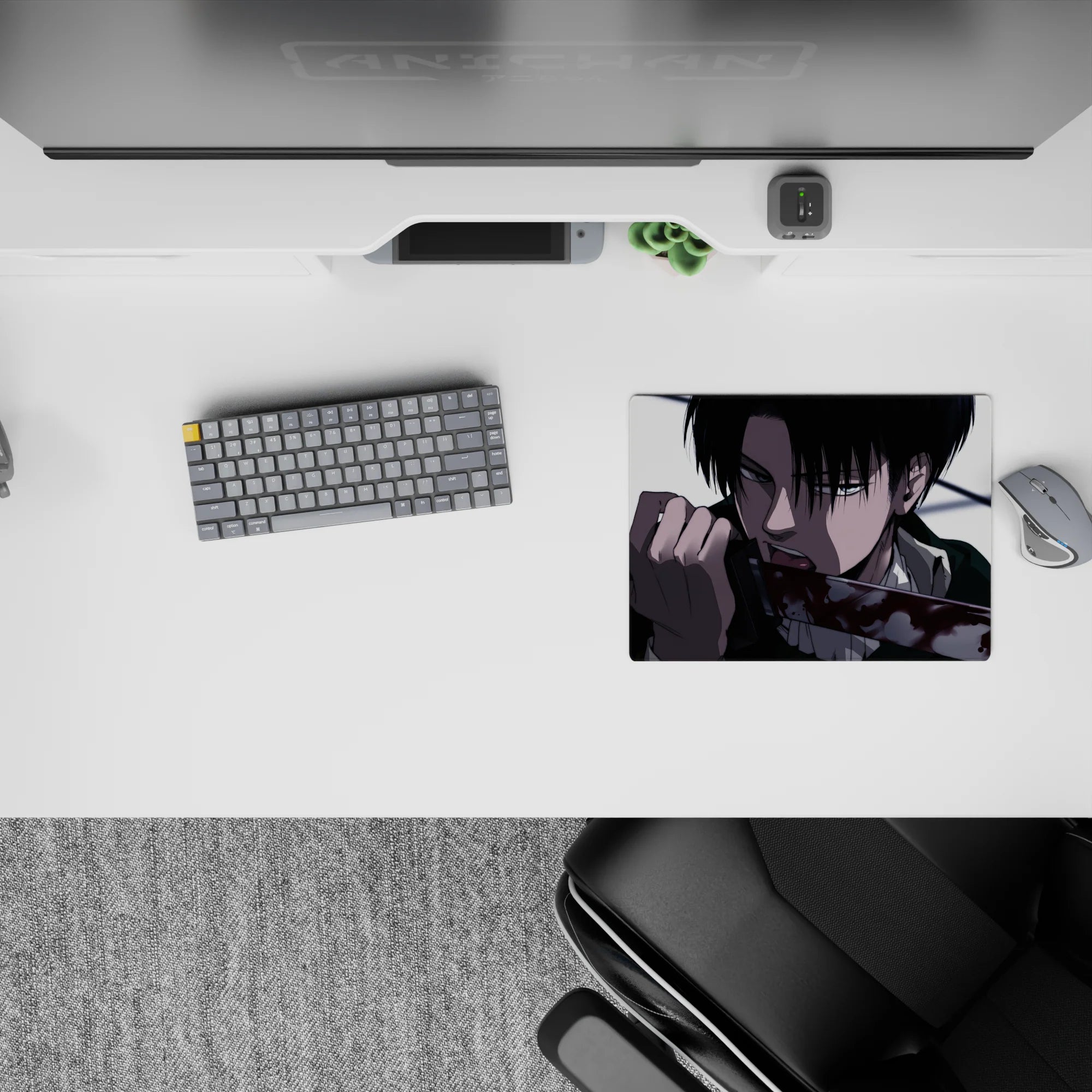 14x10 inches mouse pad featuring Levi, with stark contrasts and razor detail for a striking and intense Attack on Titan tribute.