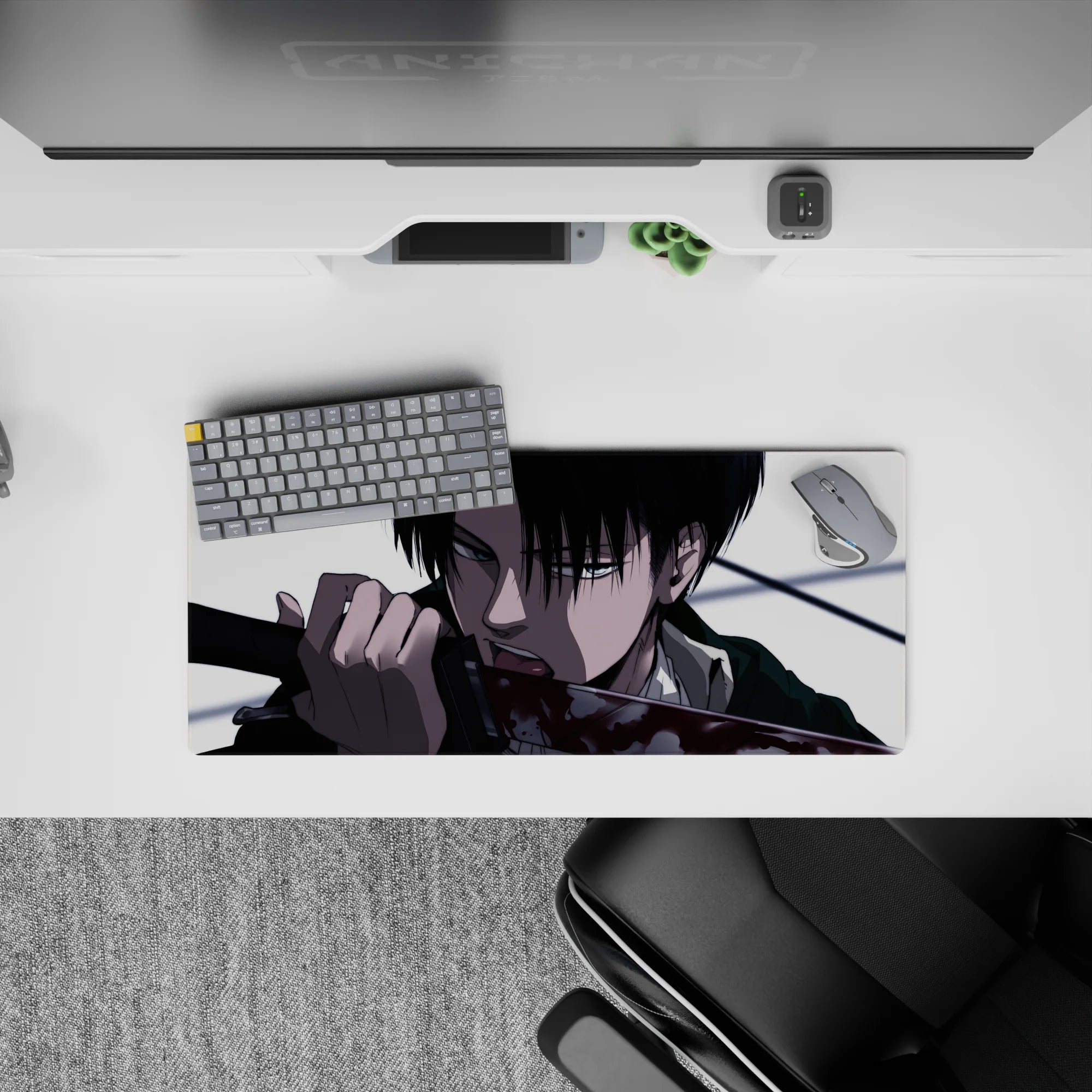 28x12 inches mouse pad with Levi, capturing his ruthless finesse through stark contrasts and razor detail for an intense vibe.