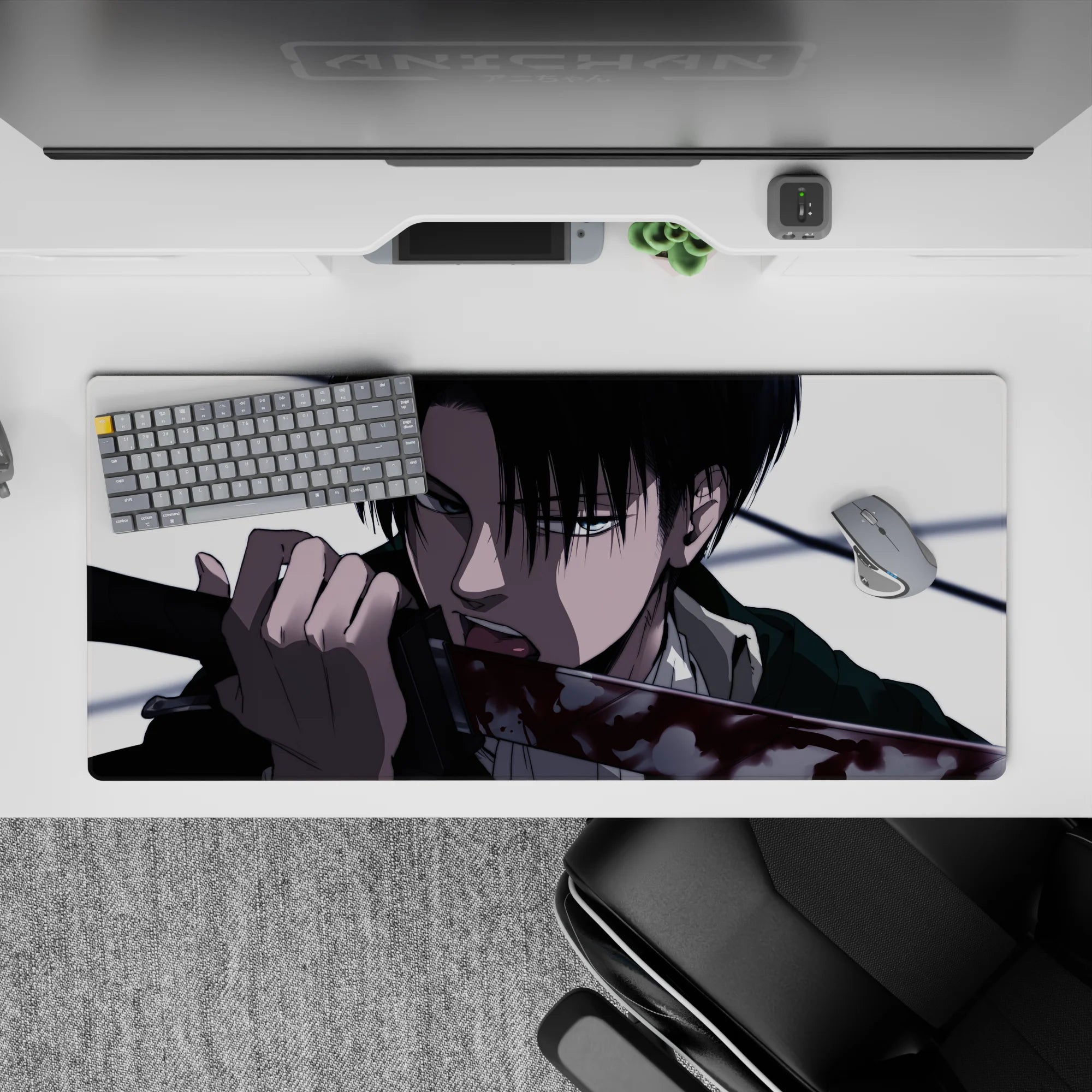 36x16 inches mouse pad with Levi’s deadly calm and ruthless finesse, captured with stark contrasts and razor detail for an intense look.