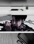 36x16 inches mouse pad with Levi’s deadly calm and ruthless finesse, captured with stark contrasts and razor detail for an intense look.