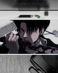 40x20 inches mouse pad showcasing Levi's ruthless finesse, with stark contrasts and razor detail for a true Attack on Titan tribute.