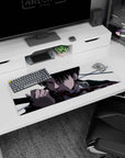 Artistic 32x12 inches mouse pad featuring Levi, with stark contrasts and razor detail, capturing his lethal calm and focus in AOT style.