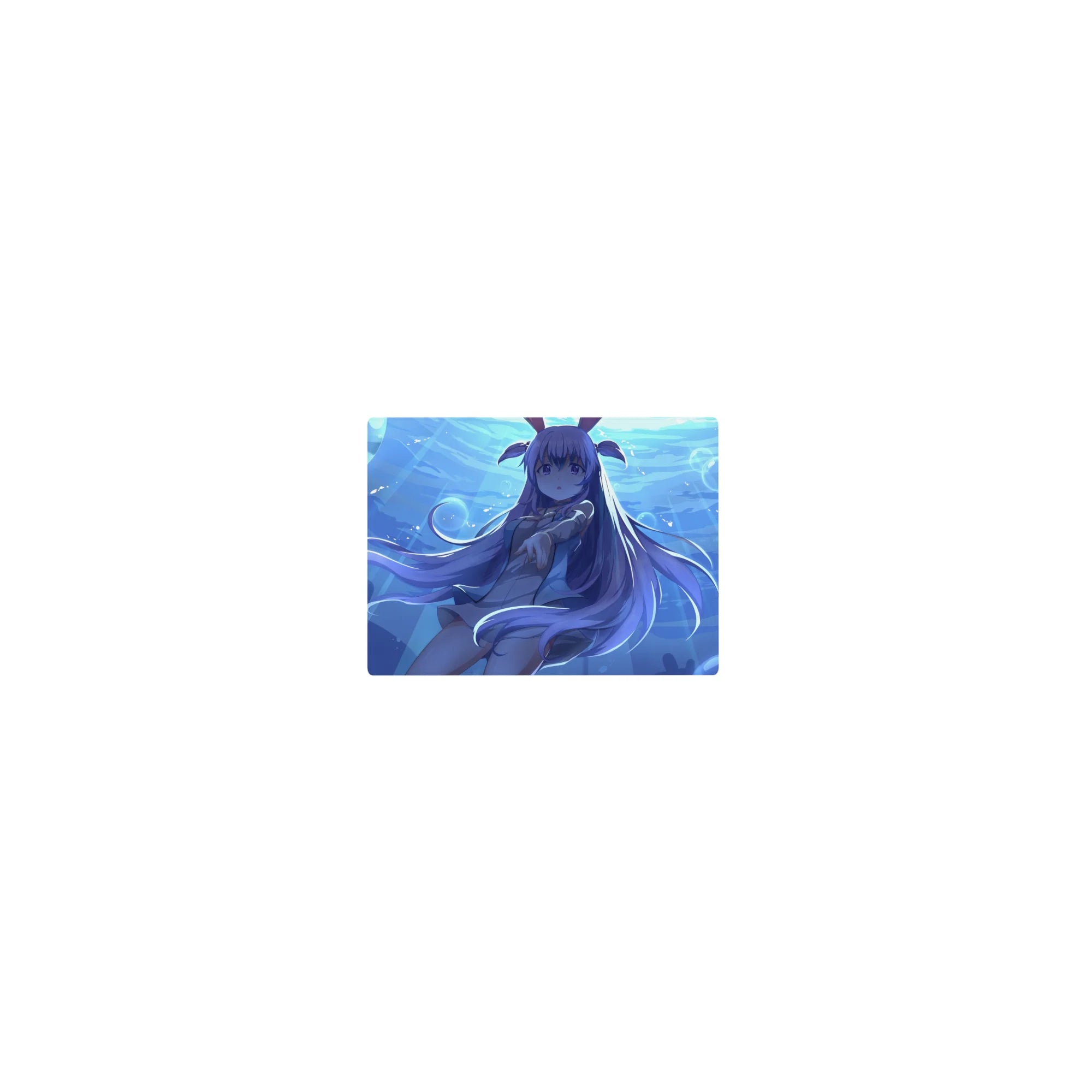 Classic anime girl mouse pad 14x10 inches with floating ocean scene, bubbles, lavender hair, bunny headband.