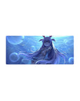 28x12 inches anime girl mouse pad with underwater blue ocean scene, bubbles, bunny ears, school outfit.