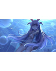 Anime girl ocean scene desk pad 40x20 inches, floating schoolgirl with bunny ears and bubbles.