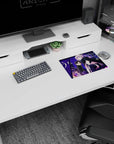 Mau perched in sleek black outfit, thigh-highs and oversized scarf, 14x10 inches classic anime girl mouse pad.
