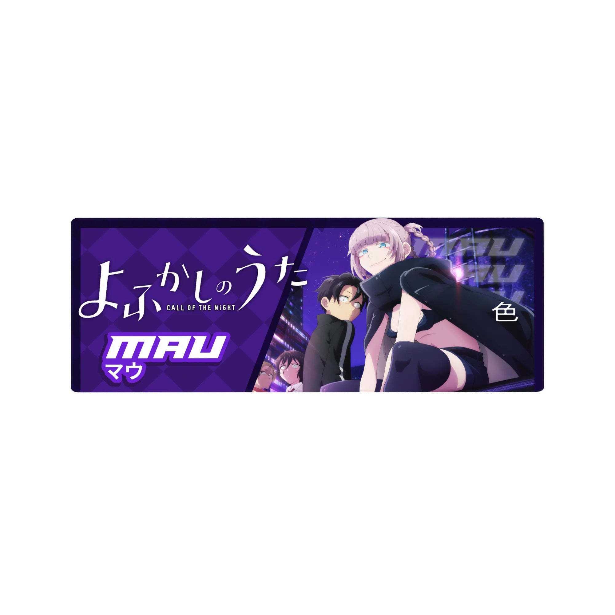 32x12 inches anime girl mouse pad with neon night city, purple diamond backdrop, and glowing sign design.