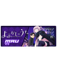 32x12 inches anime girl mouse pad with neon night city, purple diamond backdrop, and glowing sign design.