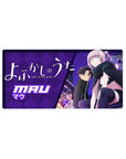 32x16 inches anime girl mouse pad with neon night city art, purple diamond backdrop, and sleek black outfit.