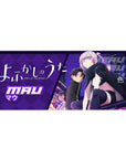 Call of the Night anime girl desk pad 36x16 inches with Mau, neon signage, scarf, and purple diamond backdrop.