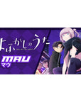 Call of the Night anime girl desk pad 40x20 inches with neon city backdrop, purple diamond, sleek outfit.