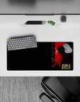 Anime mouse pad 28x12 inches featuring Spike Spiegel from Cowboy Bebop, with "See You Space Cowboy" in neon lettering.