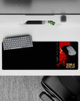 Cowboy Bebop anime mouse pad 32x12 inches featuring Spike Spiegel silhouette, Swordfish II, and "See You Space Cowboy" text.