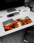 Artistic 32x12 inches mouse pad with Attack on Titan, fiery reds, and titan chaos for an action-packed, explosive tribute.