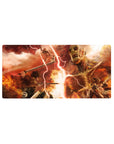 Mouse pad with Attack on Titan, 32x16 inches, with fiery reds, titan chaos, and intense combat for an action-packed anime design.