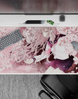 Blush-pink sakura sky anime desk pad 40x20 inches, warm highlights and calm, cozy romance vibe.