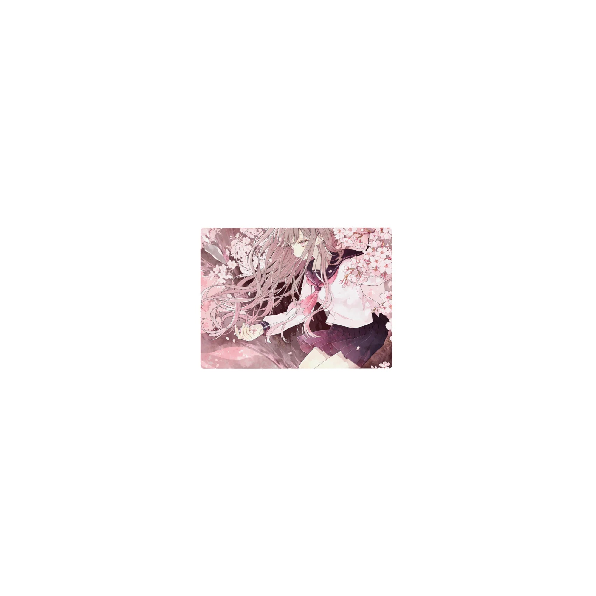 Classic anime girl mouse pad 14x10 inches with schoolgirl and cherry blossoms, sailor uniform details.