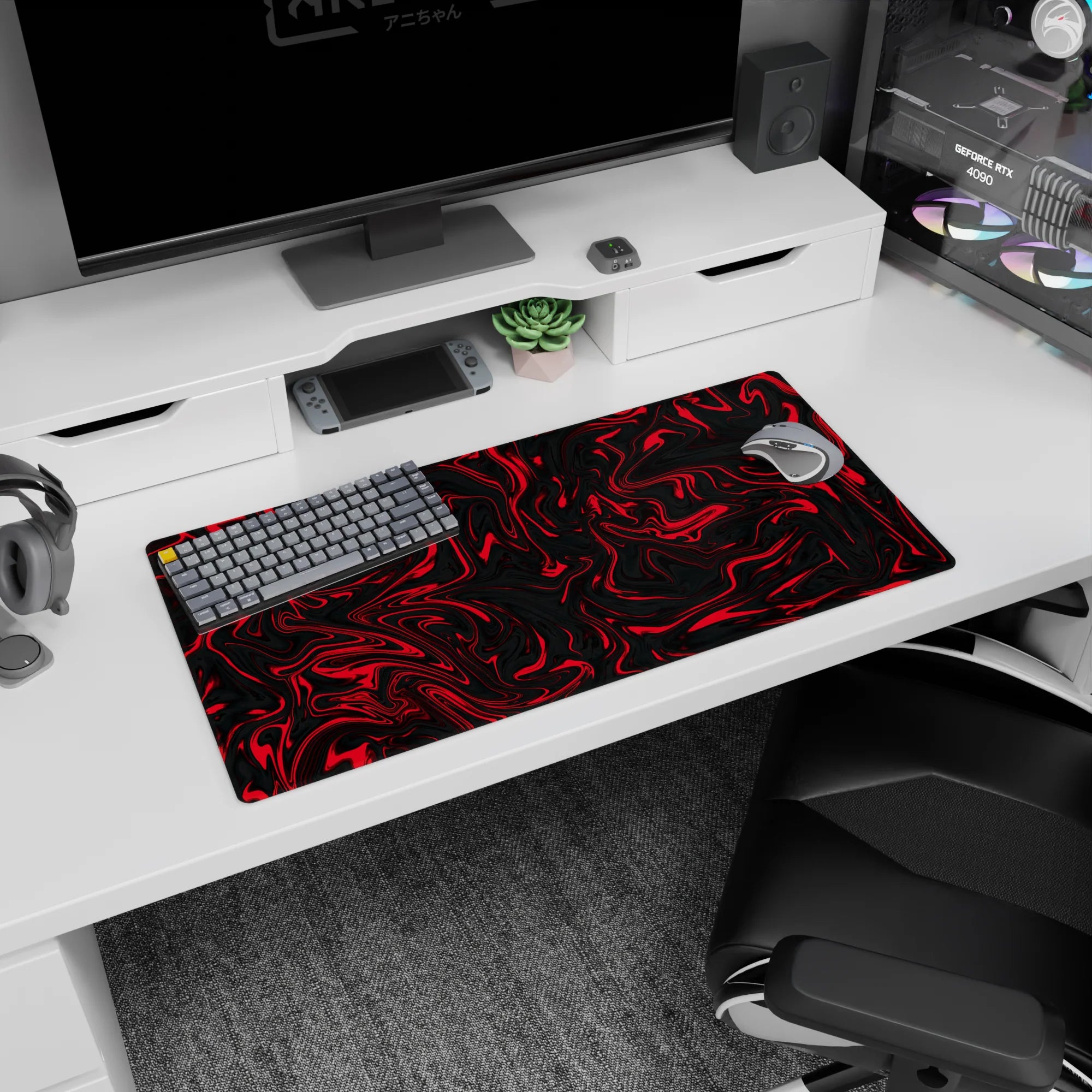 Liquid Abstract Deskmat | Mousepad | Deskpad - Crimson Surge - AniChan