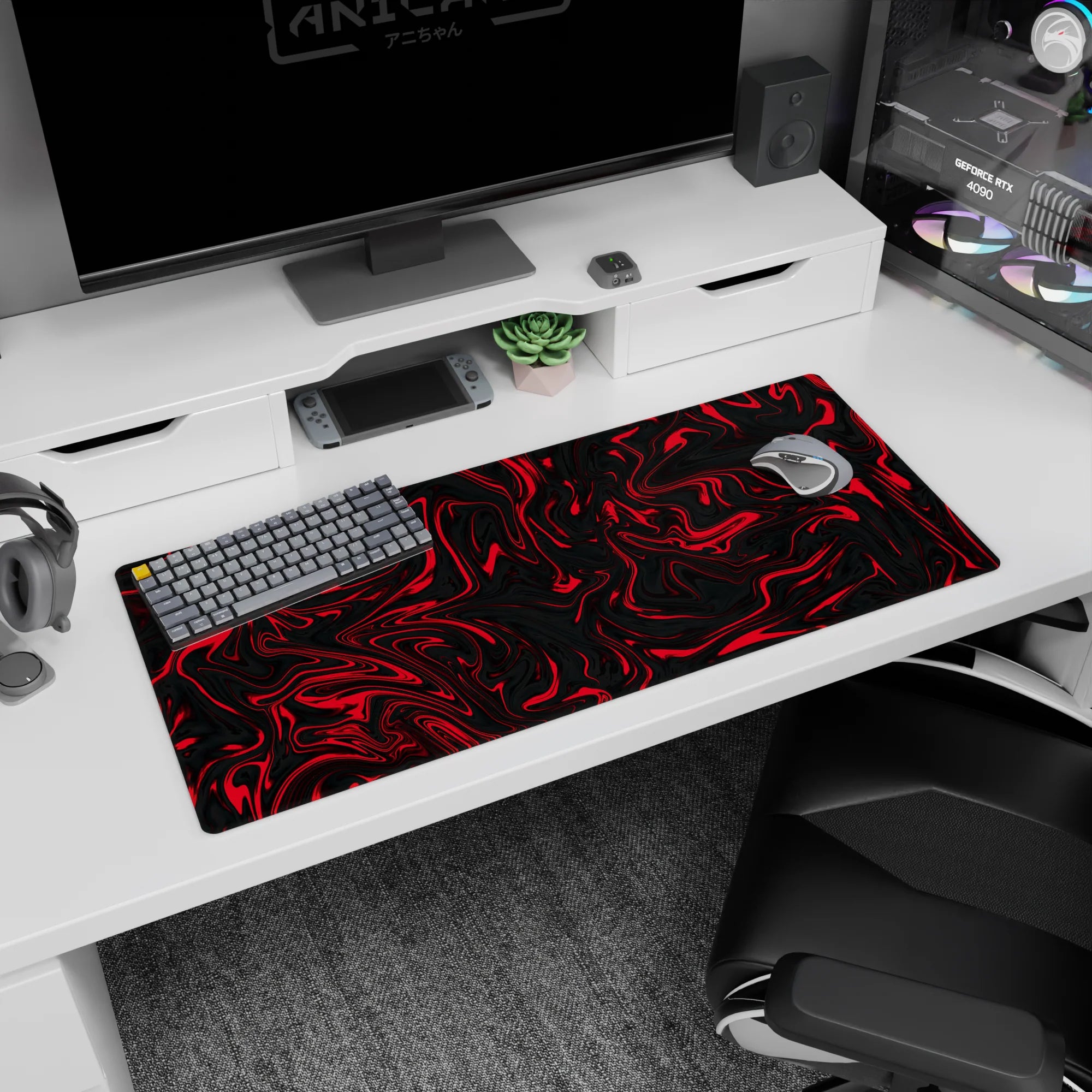 Liquid Abstract Deskmat | Mousepad | Deskpad - Crimson Surge - AniChan