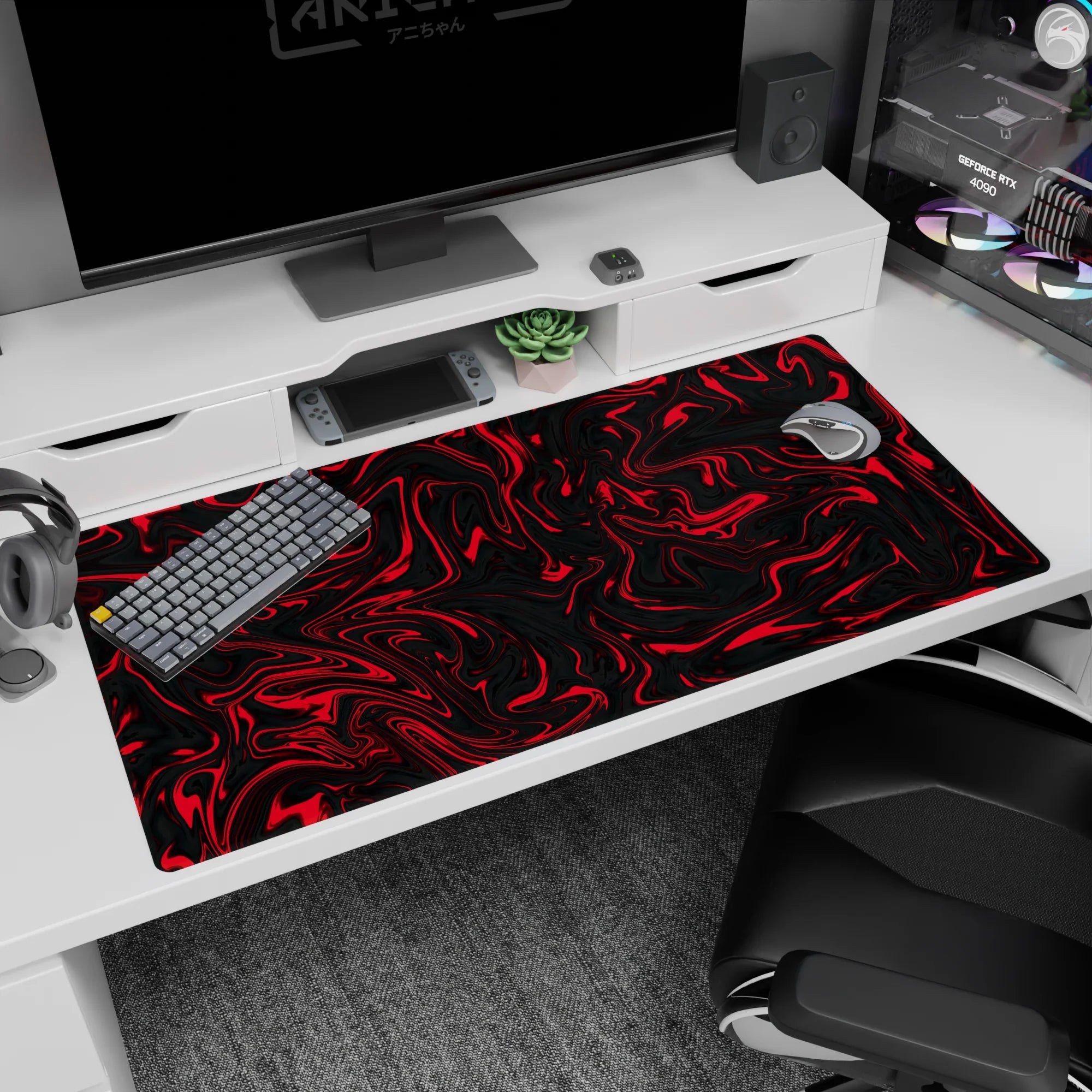 Liquid Abstract Deskmat | Mousepad | Deskpad - Crimson Surge - AniChan